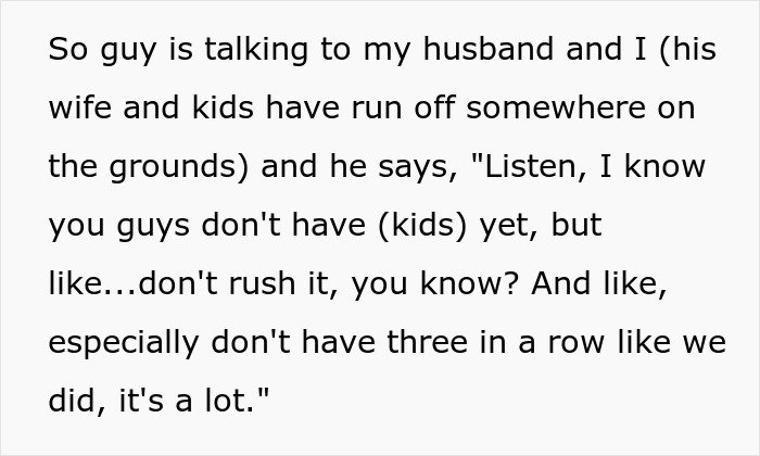 Man comically warns couple about having kids while forgetting how many children he actually has.