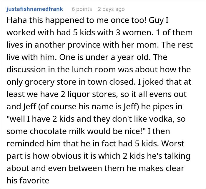 Comment discussing a guy comically forgetting how many kids he has while warning another couple not to have children.