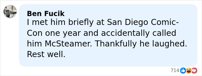 Comment expressing condolences and a brief encounter, highlighting commonly ignored ALS symptoms after Eric Dane’s hand claim.