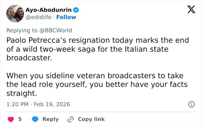 Tweet about Winter Olympics host resignation after controversial commentary sparks public outrage and broadcaster fallout.
