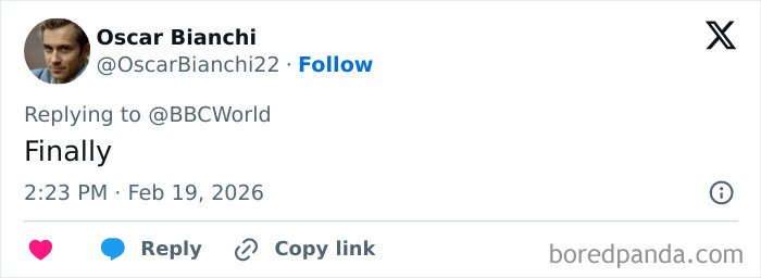 Twitter user Oscar Bianchi replying finally to BBCWorld about Winter Olympics host forced to resign after commentary outrage.