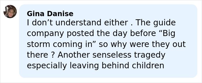 Comment by Gina Danise expressing confusion about a tragic incident involving six mothers and concern for their children.