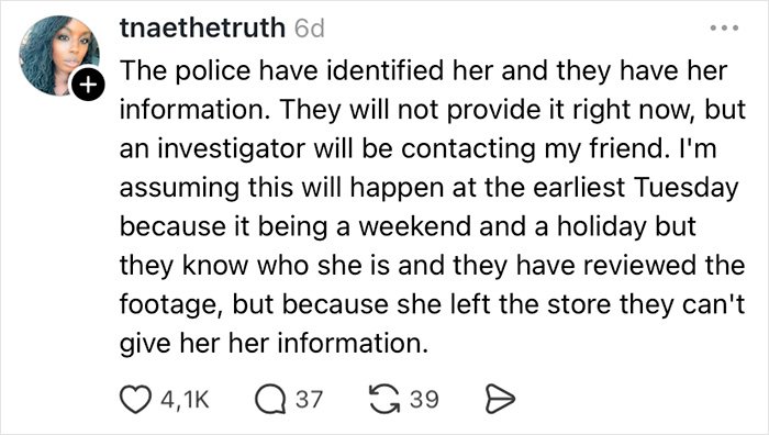 Screenshot of social media post discussing police identifying suspect in teacher jailed over alleged racist attack case.