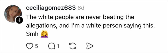 Social media post discussing allegations related to a teacher jailed over an alleged racist attack.