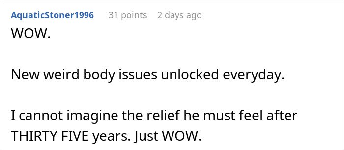 Screenshot of an online comment expressing amazement at a man’s 35-year throat pain and relief after solving the medical mystery.