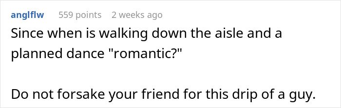 Screenshot of a Reddit comment criticizing a man who can&rsquo;t handle his girlfriend doing her maid of honor duties at a friend&rsquo;s wedding.