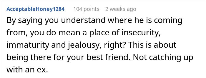 Screenshot of a comment discussing a man who can&rsquo;t handle his girlfriend doing maid of honor duties at a friend&rsquo;s wedding.