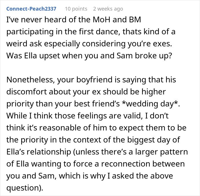 Comment on boyfriend&rsquo;s reaction showing his true face as girlfriend does her maid of honor duties at friend&rsquo;s wedding.