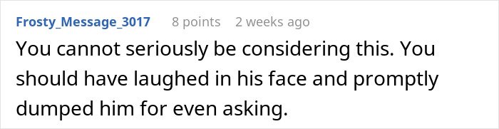 User comment criticizing a man who can&rsquo;t handle his girlfriend doing maid of honor duties at a friend&rsquo;s wedding.
