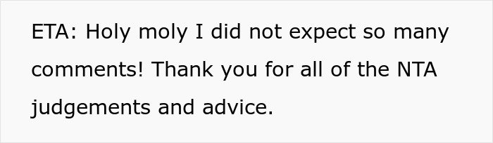Text post expressing surprise at many comments and gratitude for judgment and advice in a Man Buys Wife New Bras story.