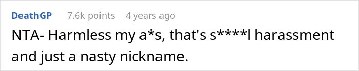 Screenshot of an online comment discussing a wife’s work nickname and husband buying new bras after learning about it.