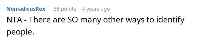 Screenshot of a Reddit comment discussing alternative ways to identify people, related to man buying wife new bras after learning nickname.
