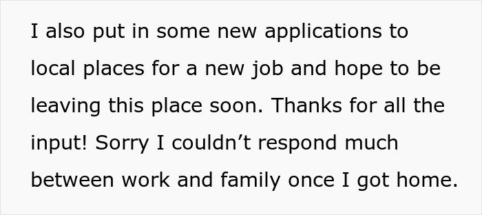 Text on a plain background about submitting job applications and balancing work and family life.
