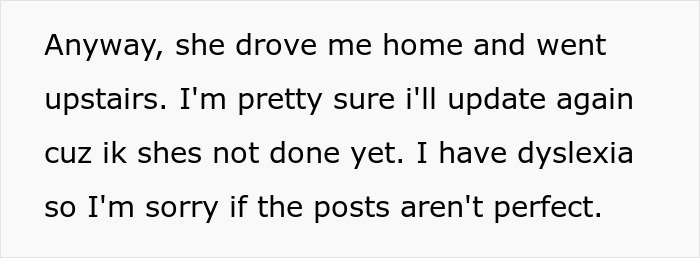 Text message about updating posts and apologizing for imperfections due to dyslexia, related to teen regrets and CPS issues.