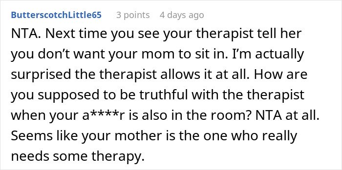 Screenshot of an online comment discussing teen regrets about being honest with therapist when mom faces CPS issues.