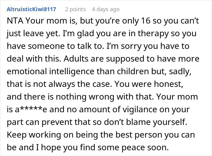 Teen in therapy regrets honesty as her mom faces CPS investigation, showing emotional struggle and seeking support.