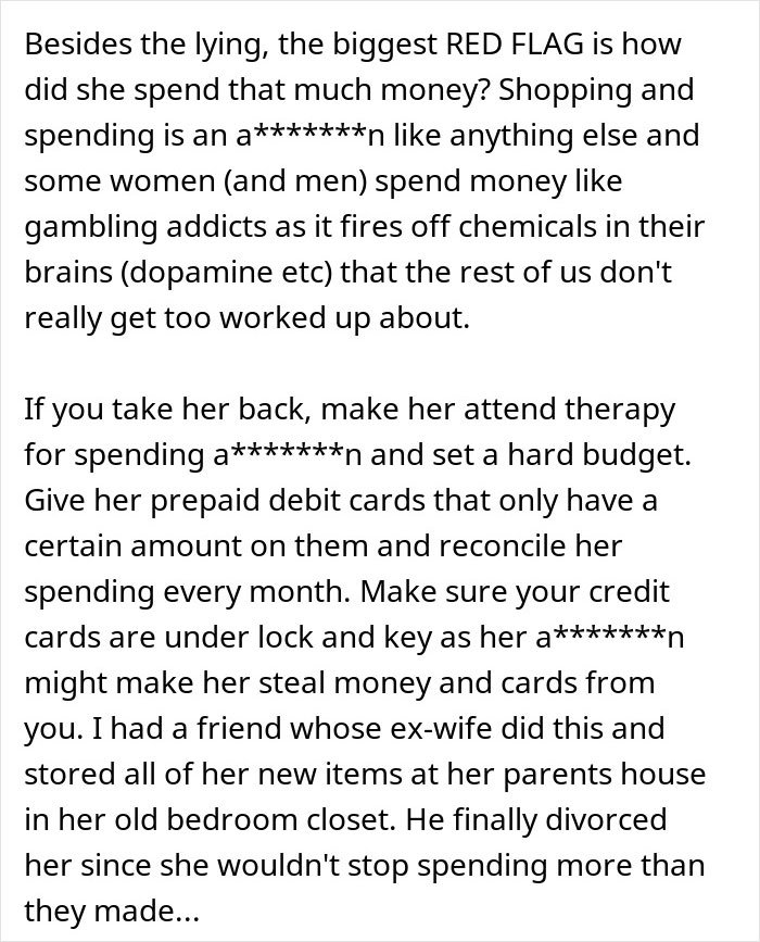 Text discussing concerns about spending habits as a secret leading to a guy calling off wedding after fiancée’s secrets revealed.
