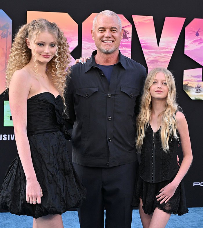 Eric Dane with his daughters posing at an event amid GoFundMe backlash for wealthy families asking for money
