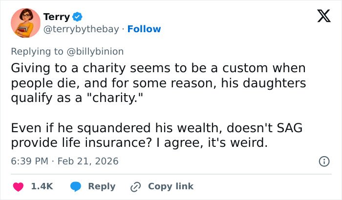 Tweet discussing backlash over GoFundMe for Eric Dane's daughters, mentioning charity and wealth concerns.