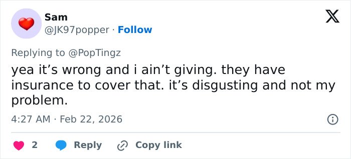Tweet criticizing GoFundMe for Eric Dane's daughters, saying they have insurance and requesting money is wrong and disgusting.