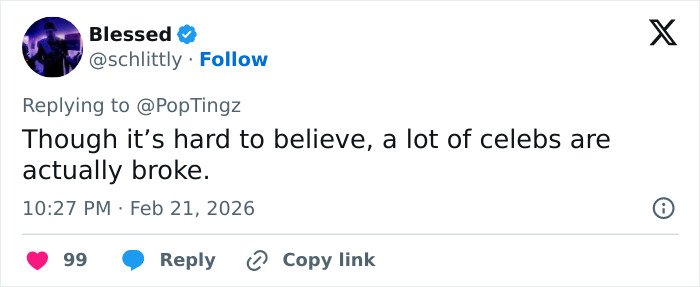 Tweet discussing backlash against GoFundMe for Eric Dane’s daughters, mentioning celebs being broke and rich people asking for money.