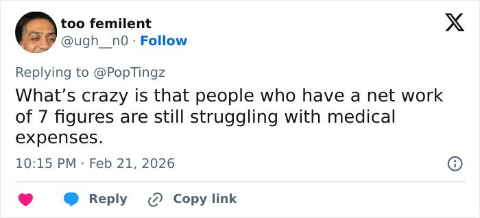 Screenshot of a tweet discussing GoFundMe for Eric Dane's daughters and backlash about rich people asking for money.