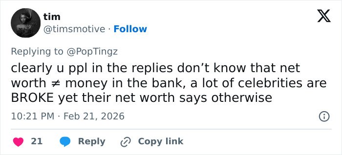 Screenshot of a tweet discussing backlash against GoFundMe for Eric Dane's daughters and celebrity net worth misconceptions.