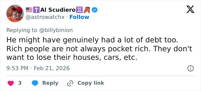 Twitter post discussing backlash over GoFundMe for Eric Dane's daughters citing issues with rich people asking for money.