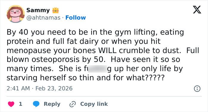 Tweet discussing concerns about Emma Stone’s cadaverous appearance and its impact on health at the 2026 BAFTAs event.