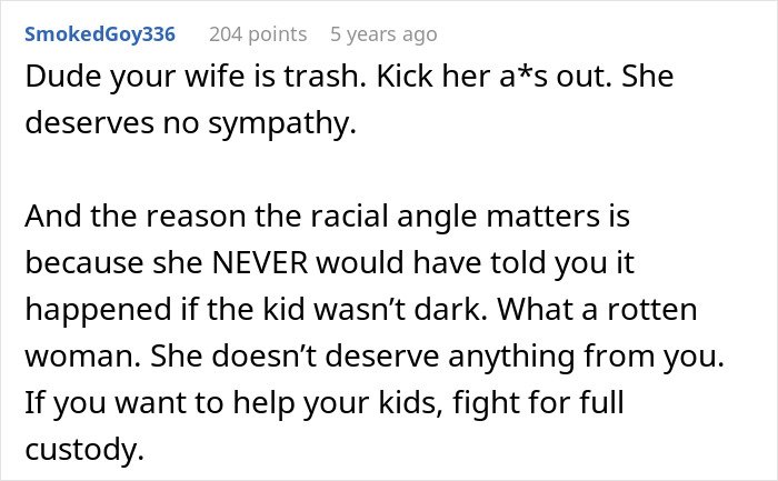 Online comment discussing wife&rsquo;s secret exposed after giving birth to a Black child and the husband's reaction.