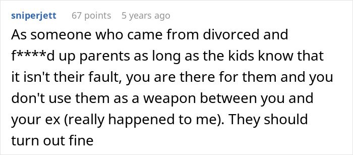 Reddit comment discussing family impact after divorce and issues related to wife&rsquo;s secret exposed following birth of a black child.