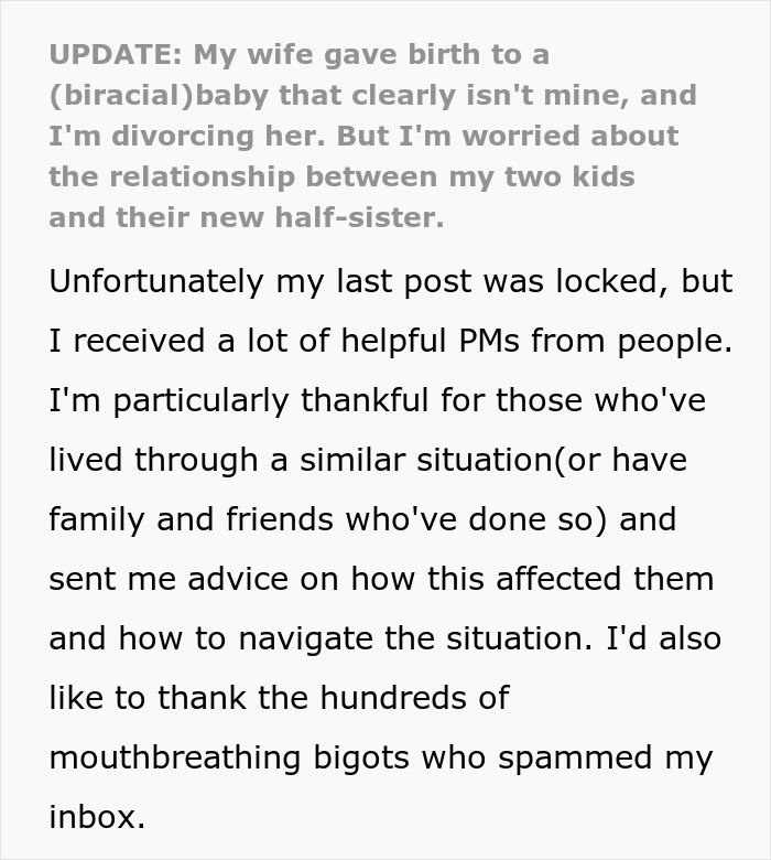 Man worried about wife&rsquo;s secret exposed after giving birth to a black child and asking for help with family struggles.