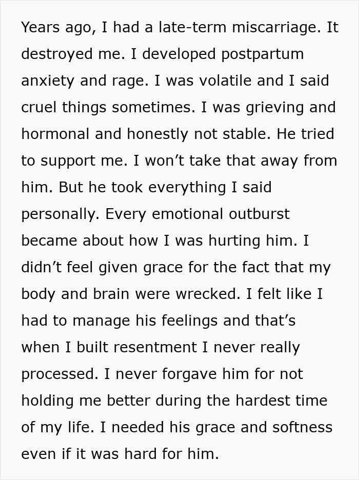 Text describing a woman’s emotional struggle with postpartum anxiety and relationship challenges with her cheating husband.
