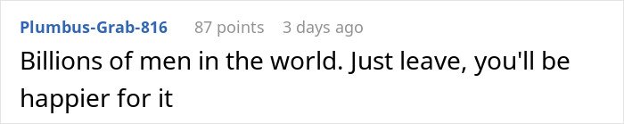 Screenshot of an internet comment giving a reality check to a woman about her cheating husband and fair therapist situation.