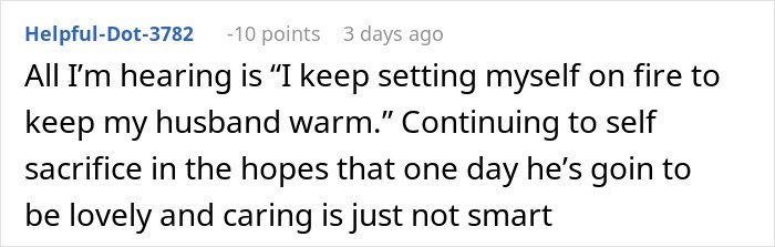 Screenshot of an internet comment giving a reality check to a woman about her cheating husband and therapy.