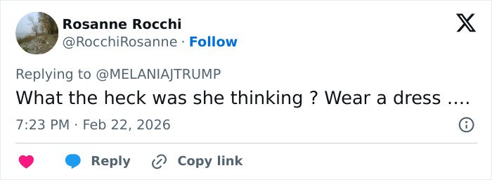 Tweet criticizing Melania Trump’s governors dinner outfit, sparking fierce backlash on social media platforms.