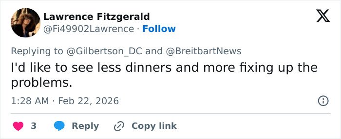 Screenshot of a social media comment discussing Melania Trump's governors dinner outfit sparking backlash.