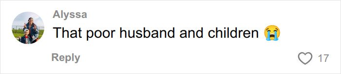 Comment on social media post by Alyssa expressing sympathy for husband and children, with crying emoji visible.