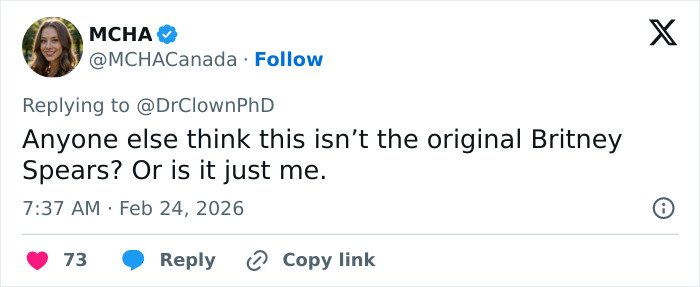 Tweet from user questioning if the person in the video dancing in a crop top is the original Britney Spears.