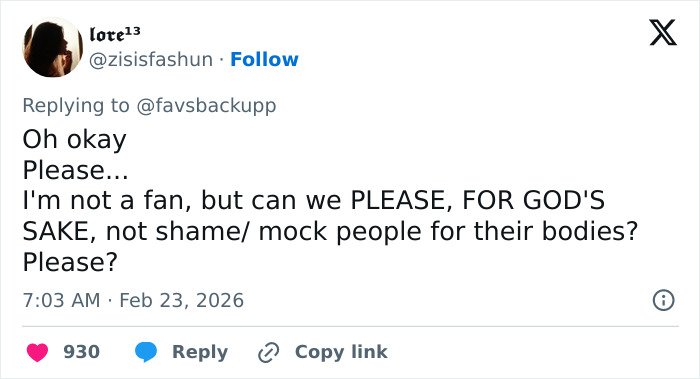 User comment on social media pleading to stop body shaming amid Selena Gomez's latest swimsuit snaps debate.