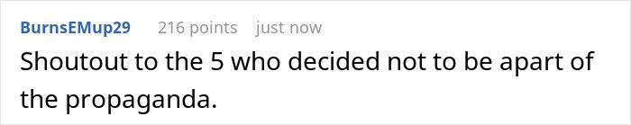 Comment expressing support for five people who chose not to join propaganda related to Team USA Men's Hockey controversy.