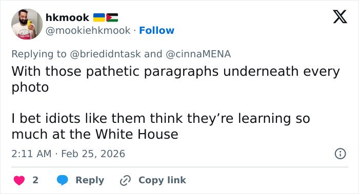 Twitter reply criticizing Team USA men's hockey with mentions of the White House, sparking controversy and public fuming.