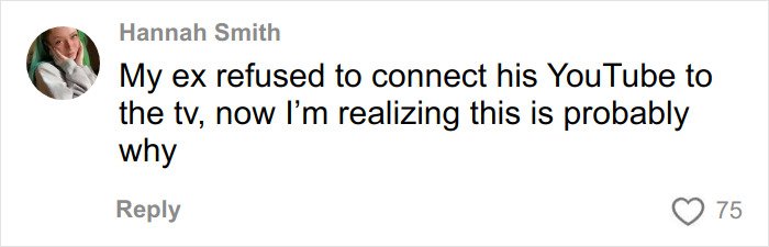 Comment from Hannah Smith about realizing danger after discovering boyfriend’s suspicious YouTube history on a digital platform.