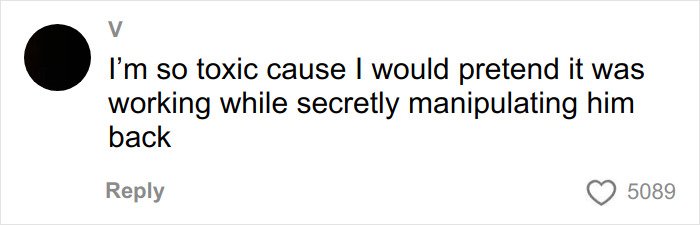 Comment about being toxic and manipulating boyfriend, reflecting emotional danger in a woman's relationship discovery.