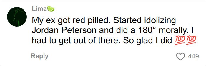 Comment about a woman realizing danger after discovering boyfriend’s YouTube history, deciding she must escape.