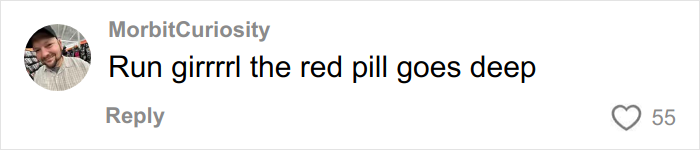 Comment by MorbitCuriosity reading run girrrrl the red pill goes deep on a social media post with 55 likes.