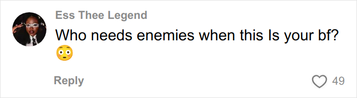 Comment on social media from user Ess Thee Legend expressing shock about a boyfriend's behavior after discovering YouTube history.