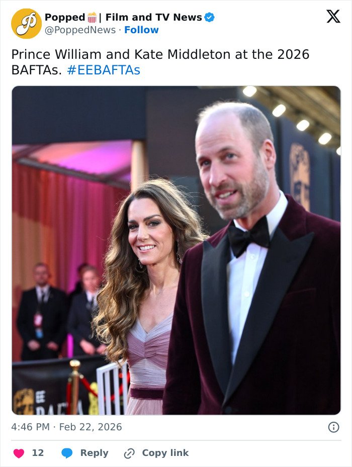 Prince William and Kate Middleton at BAFTAs red carpet, captured in a tense moment decoded by a lip reader.