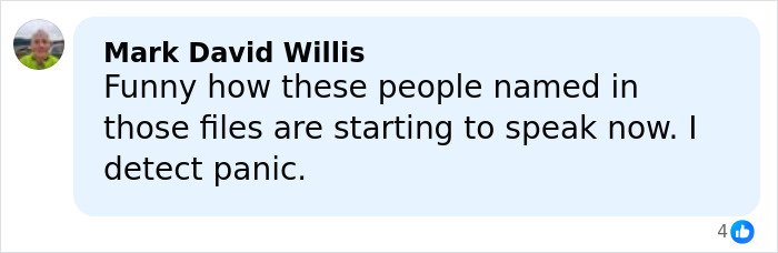 Comment from Mark David Willis discussing reaction to Bill Gates Epstein scandal files revealing affairs with Russians.