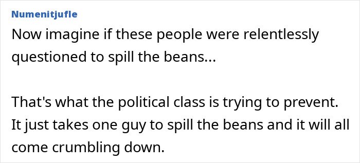 Screenshot of a comment discussing political pressure and implications related to Bill Gates Epstein scandal apology.